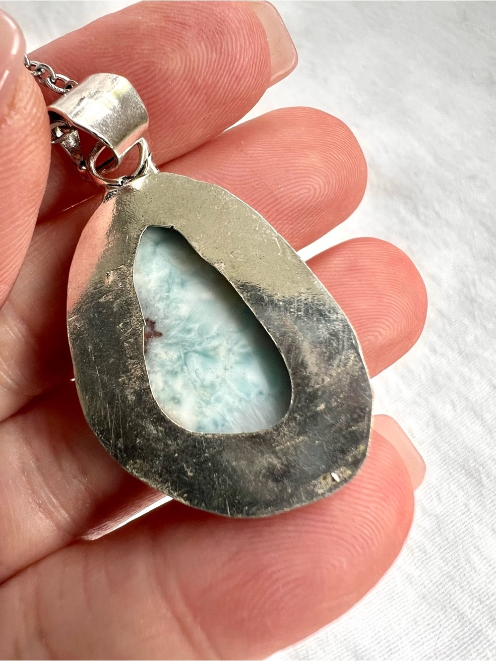 925 Caribbean Larimar Organic Shaped Pendant Necklace - Picture 8 of 9